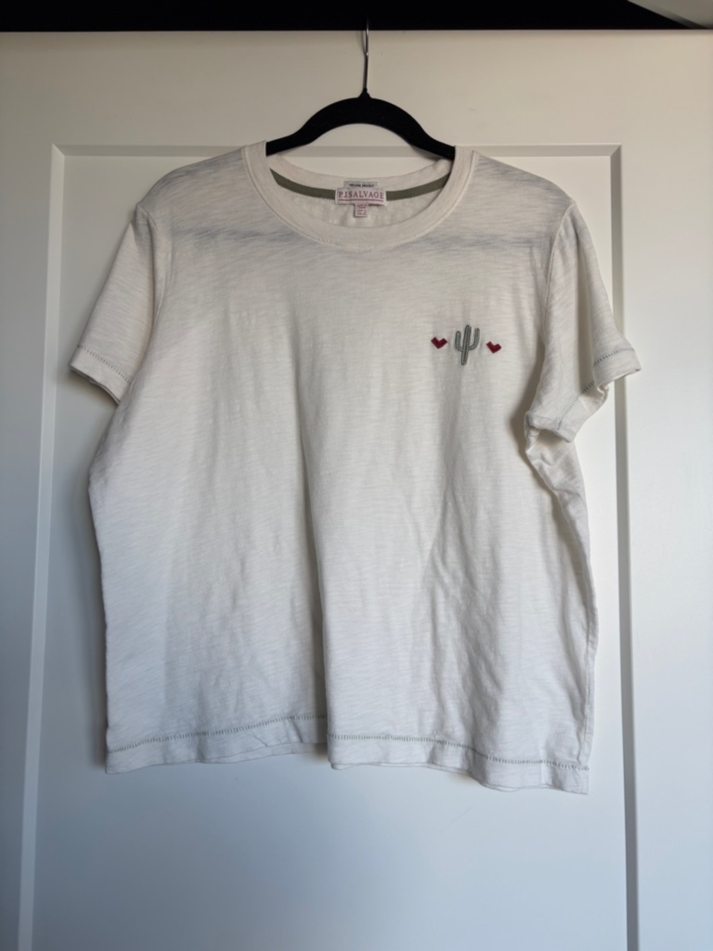 PJ Salvage White Short Sleeve Tee with Cactus Embroidery